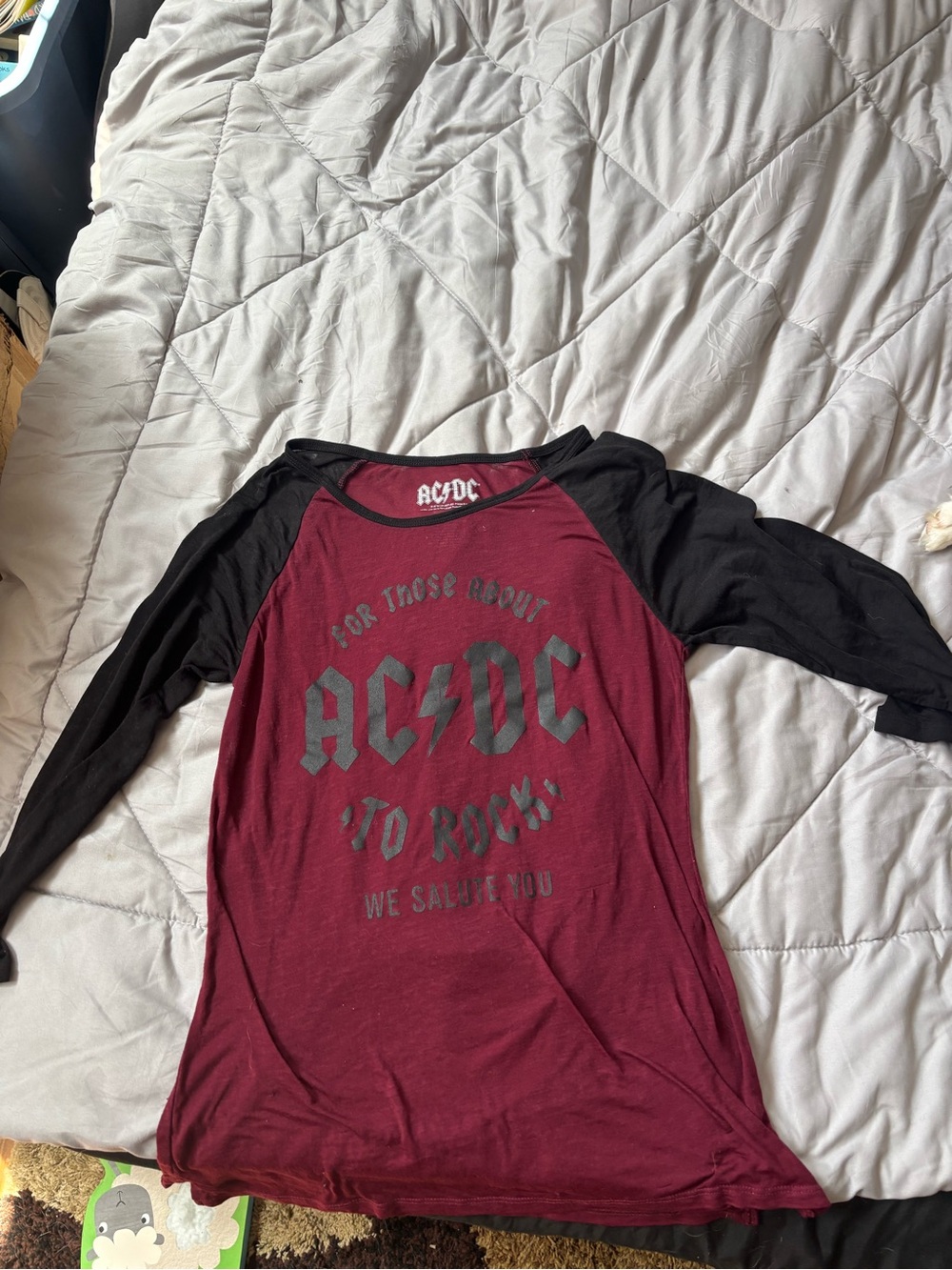 AC/DC Burgundy and Black Raglan Long Sleeve Tee